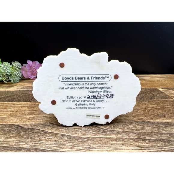 Vintage 1994 Boyds Bears & Friends Edmund & Bailey...Gathering Holly Style 2240 - Picture 4 of 6